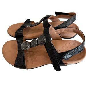 Vionic Sandals Farra II Black Adjustable Strap Medallions Size 8.5 Comfort Shoes